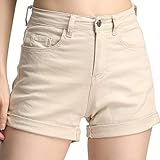CUNLIN High Waist Folded Hem Denim Shorts for Women Vintage Solid Color Distressed Pocket High...