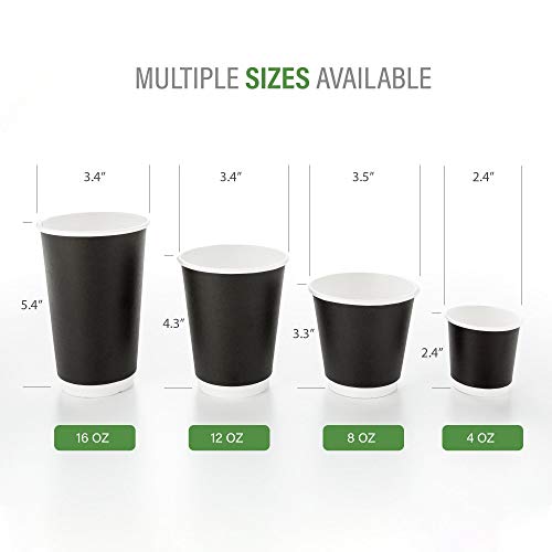 12 Ounce Paper Coffee Cups, 25 Double Wall Disposable Paper Cups - Leakproof, Recyclable, Black Paper Hot Cups, Insulated, Matching Lids Sold Separately - Restaurantware #TOP6
