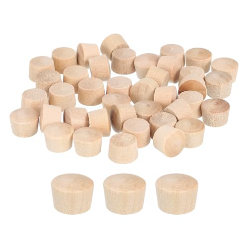 Image of uxcell 60Pcs Wood Button Plugs, 9.5mm /0.37 inch Flat Head Hardwood Screw Hole Plug Wooden Caps Buttons Wood Plug for Furniture Woodworking Craft Decor (11mm x 9.5mm)
