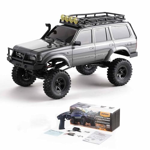 FCX18 FMS RC Crawler Toyota Cruiser LC80-1/18 Offroad Trucks 4X4 RC Rock Crawler with Portal Axles, LED Lights for Adults (Grey)
