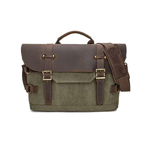 FANDARE Briefcase for men Men's Messenger Bag Large Laptop Bag Waxed Canvas Briefcase Men's Shoulder Bags Laptop Work Document Bag for Work Travel Daily Use Multiple Pocket Green