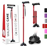 HONEYBULL Walking Cane for Men & Women, Foldable, Free Standing Cane, Red