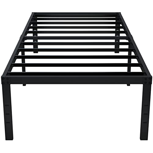 Emoda 18 Inch Twin Bed Frame No Box Spring Needed, Heavy Duty Tall Metal Twin Platform Bed Frames With Large Storage Space, Noise Free, Easy Assembly, Black #TOP7