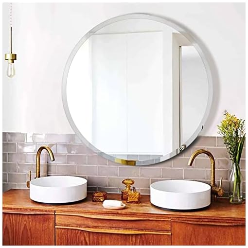 NUTTUTO 20" Frameless Round Mirror,Beveled Edge Bathroom Vanity Mirror