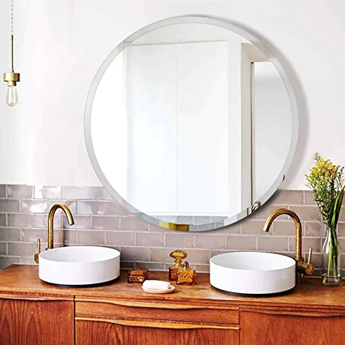 NUTTUTO 20" Frameless Round Mirror,Beveled Edge Bathroom Vanity Mirror