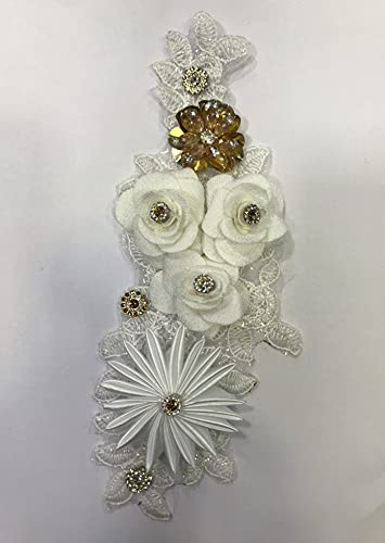 JK CREATION Applique Patches Sew on Fabric Flower for Clothes, Blouse, Suits, Saris, Decoration Sweater Shoes Bags Patches Dresses White Patches Size 10 * 4