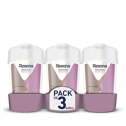 Rexona Maximum Protection Desodorante en Crema Antitranspirante para Mujer Soft Solid Confidence 45 ml, Pack de 3 Unidades