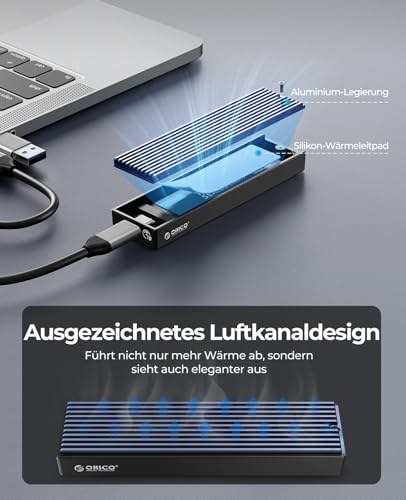 ORICO M.2 NVMe SSD Gehäuse USB-C Adapter 10Gbps USB3.2/ USB3.1 Gen2 für PCIe NVMe M-Key/M+B Key SSD, Externe M2 SSD Gehäuse Größe 2230/ 2242/ 2260/ 2280, Untersützt UASP-M2PV