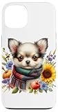 Chihuahua, Floral, Acuarela, Chihuahua de pelo largo, Cachorro, Girasoles, Manzana, Calabaza, Otoño. Llamativo gráfico de chihuahua de acuarela caprichosa de los amantes de los chihuahua. Este diseño es perfecto para pasear perros, en el parque para perros