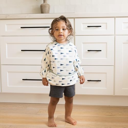 Image of Tiny Twinkle Long Sleeve Bib for Babies & Toddlers | Waterproof Smock Bib for Eating | Machine Washable & Mess-Proof Feeding Essentials | Newborn Shower Gift (Varsity Flags, Small 6-24 Months)