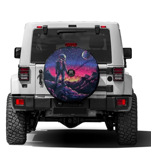 Image of Delerain Spare Tire Cover with Backup Camera Hole Astronaut Galaxy Wheel Covers Waterproof Dust-Proof UV Sun Universal Fit for Trailer RV SUV Truck (17 Inch for Diameter 31 inch-33 inch)