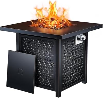 Ciays Propane Fire Pits 32 Inch Outdoor Gas Fire Pit, 50,000 BTU Steel Fire Table with Lid and Lava Rock, Add Warmth and Ambience to Gatherings and Parties On Patio Deck Garden Backyard, Black