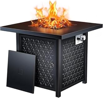 Ciays Propane Fire Pits 32 Inch Outdoor Gas Fire Pit, 50,000 BTU Steel Fire Table with Lid and Lava Rock, Add Warmth and Ambience to Gatherings and Parties On Patio Deck Garden Backyard, Black