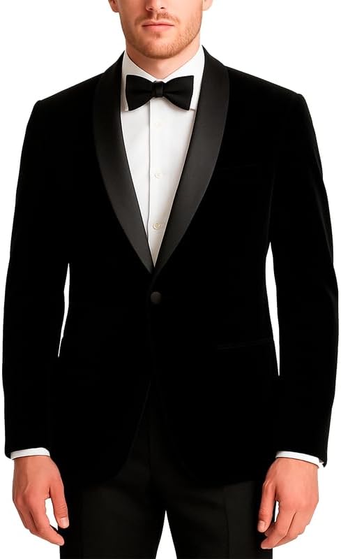 Adam Baker Men's Velvet Dinner Jacket, One Button Tuxedo Blazer with Satin Shawl Collar - Slim Fit for Wedding & Prom