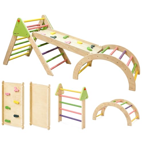 Klettergerüst Indoor Spielset 7-in-1 Klettergerüst mit Rutsche,Bogen für Kleinkinder und Kinder