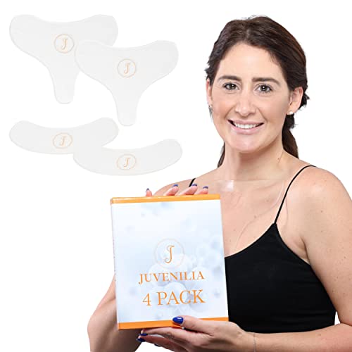 JUVENILIA | 4 Pack - 2 Chest Wrinkle Pads - T-SHAPE - & 2 Neck Wrinkle Patches | Reusable Anti Aging Masks | Anti Wrinkles Prevention Patches | Lines Treatment anti wrinkle patches