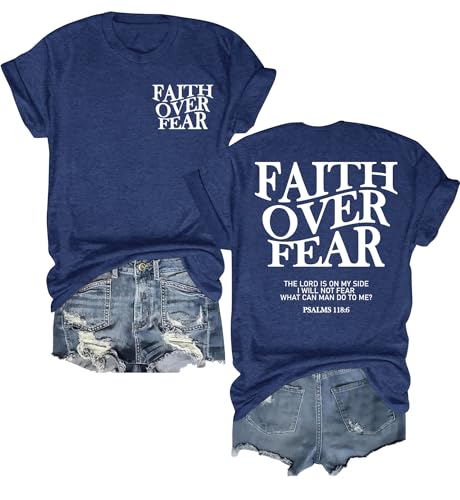 UYIQL Faith Over Fear Shirt Women Jesus Christian Shirts Bible