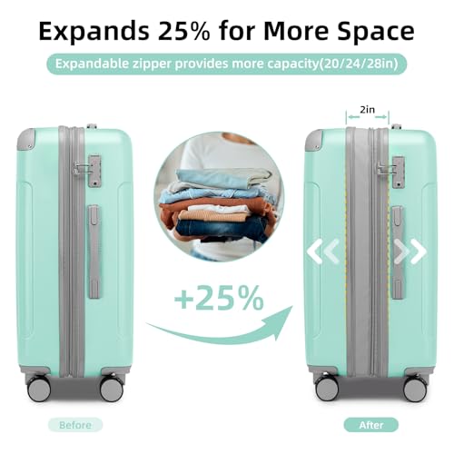 Image of LARVENDER Luggage Sets 6 Piece, Expandable Luggage Set Clearance for Women, Suitcases with Wheels, Hardside Hard Shell Travel Luggage with TSA Lock, Mint Green