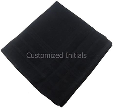 OWM Handkerchief Gift For Him Customized Initials Embroidered Monogram Cotton Handkerchief For Men (Black)