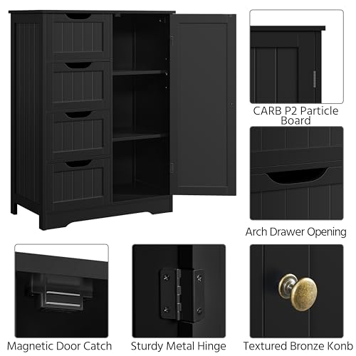 image for Yaheetech Wooden Storage Cabinet, Bathroom Storage Organizer with 4 Dr