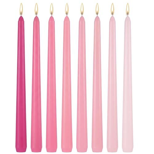 Image of MTLEE 32 Pcs Long Taper Candlestick Bulk 10 Inch Smokeless, Pink | Paraffin Wax Cotton Wick, Colorful Vibrant for Dinner Wedding Party Church, Unscented Table Centerpiece Decor
