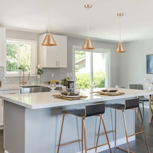 Image of KSANA Gold Pendant Light, Modern Cone Hanging Lighting Fixture for Kitchen Island, Hallway, Dining Room, Foyer and Bedroom
