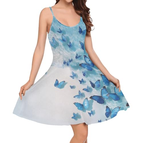 Image of Women's Spaghetti Strap Dress Summer Casual Swing Sundress Girls Beachwear Swing Mini Dress
