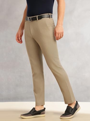 Image of Thomas Scott Men's Regular Fit Mid-Rise Solid Formal Performance Trouser | Flexi-Waist & 4-Way Stretch | 4 Pockets | Button Closure