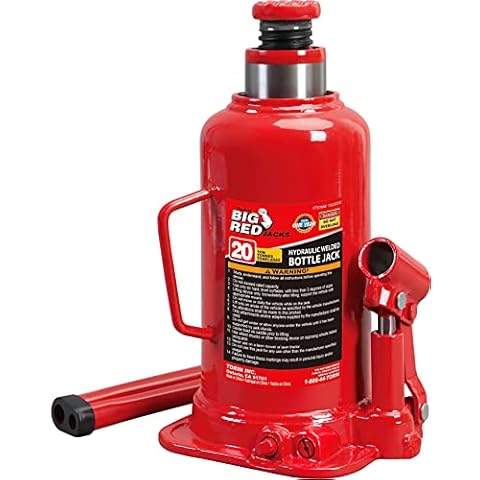 BIG RED T92003B Torin Hydraulic Welded Bottle Jack, 20 Ton (40,000 lb) Capacity, Red Cover