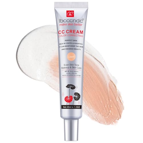 Color Correcting CC Cream With Centella Asiatica - Redness & Blemish Concealer, Acne Marks Coverage, SPF 25 Tinted Moisturizer for Even Skin Tone, Lightweight Base Makeup (Light)