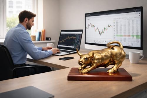 Image of Bull Statue Stock Market | Wall Street Bull Statue | Resin Sculpture Decorative Showpiece Animal Figurines for Home Decor, Tabletop, Offices, Christmas, Gifting Item