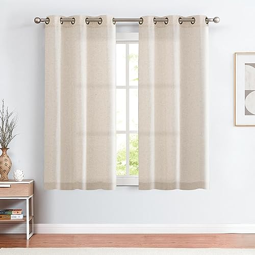 Image of jinchan Linen Curtains 72 Inch Light Filtering Grommet 2 Panels Natural