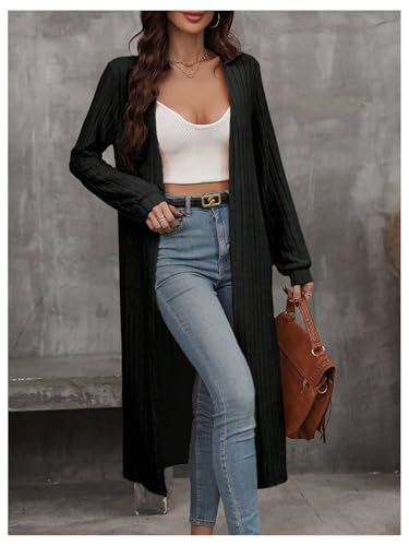 MakeMeChic Women's Rib Knitted Long Cardigan Open Front Long Sleeve Knitted Outwear3