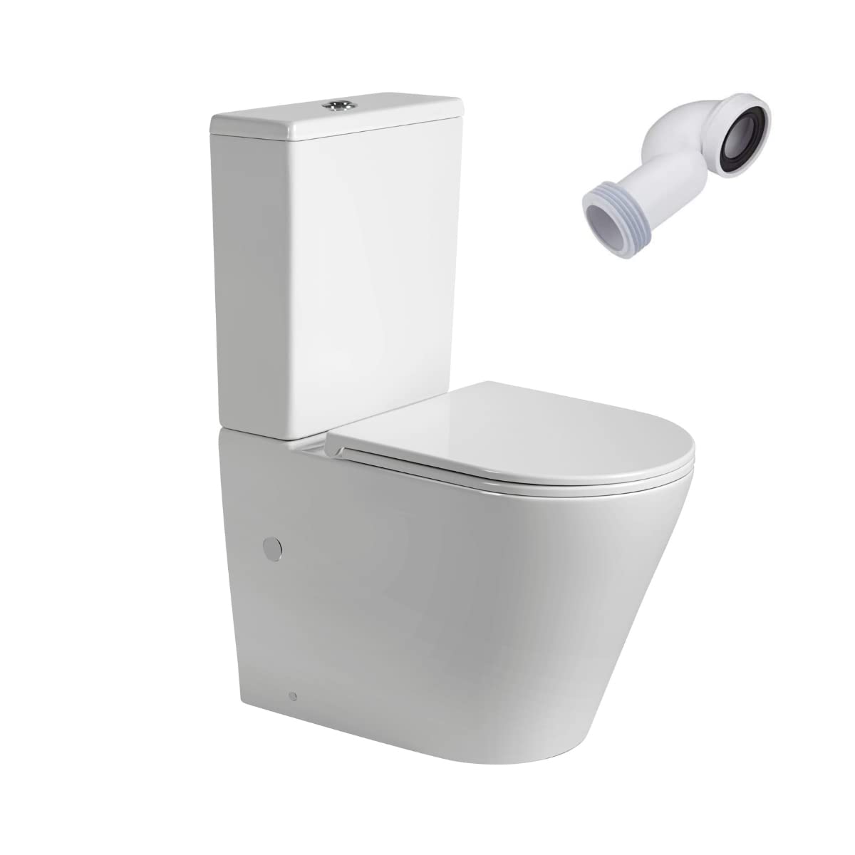 Wc Inodoro Completo Redondo | Inodoro Tanque Bajo con Cisterna y Asiento Extrafino | Adosado a Pared Fondo Reducido con Salida Dual y Sistema Rimless (Wc Blanco)