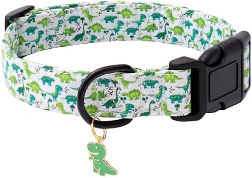 Faygarsle Dog Collar for Small Medium Large Dogs Cute Green Puppy Collars for Male Dogs Dinosaur Patterned Pet Collars for Summer Spring Wedding Puppy Boy Dog Collar S
