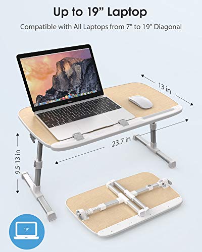 AboveTEK Laptop Desk for Bed, Portable Laptop Table Tray with Foldable Legs, Height Adjustable Foldable Laptop Desk for Eating Reading Writing, Computer Tray for Bed on Couch Sofa Floor Birch