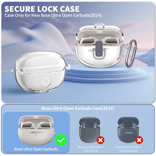 [Secure Lock] for Bose Ultra Open Earbuds Case(2024), TUDIOW Clear TPU Shockproof Protective Cover for Bose Open Ear Wireless Earbuds Accessories with Lanyard & Keychain (Clear)