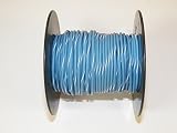 Light Blue/White Striped, 18 GA Gauge AWG GXL Wire, 100' Spool, for Automotive, Truck, Motorcycle, RV. General Purpose Copper .94 O.D. Abrasion Resistance, High Heat