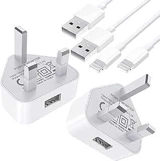 iPhone Charger, [Apple MFi Certified] 2-Pack iPhone Charger Cable 1M with USB Charger Plug Lightning Cable Wall Charger Power Adapter UK for iPhone 13 12 11 Pro Max/Xs/Xs Max/XR/X 8/7/6, iPad, iPod
