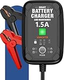 1.5A 6V 12V Smart Battery Charger & Maintainer – Automatic Trickle Charger, Desulfator & Reconditioner for Car, RV, Automotive – Compatible with Lead Acid, AGM, Gel, Lithium Batteries