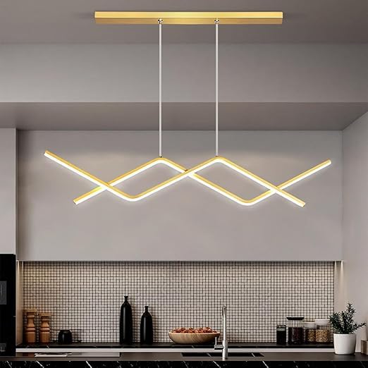 Image of Modern LED Hanging Light Fixture Dimmable Linear Pendant Adjustable Creative Chandelier Interior Lighting Decoration for Dining Rooms Kitchen (Black Three Color dimming)