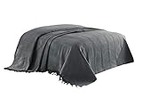 Class Home Collection Pique Tagesdecke | Bettüberwurf mit Fransen | 100% Baumwolle | Kuscheldecke 220x240 cm | Anthrazit