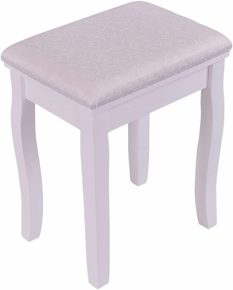 White Makeup Dresser Dresser Desk Chair Set with Square Mirror and 3 Drawer Dresser Dresser