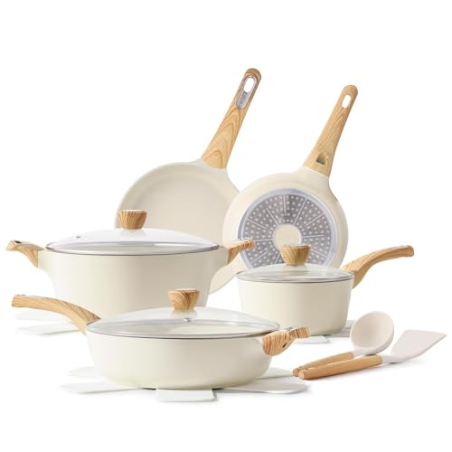 SENSARTE Ceramic Cookware Sets Pots and Pans Set Nonstick 14-Piece Induction Cookware Non-toxic Healthy Non Stick Kitchen Cooking Set with Frying Pans Set PFAS PTFE PFOA PFOS Free