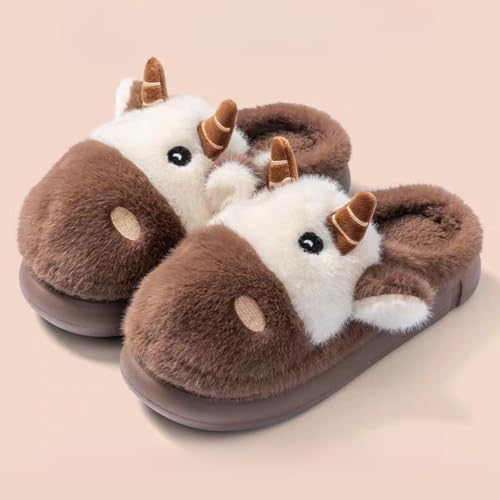 Cow Fuzzy Animal Slippers for Women & Men, Womens Mens Cute Fluffy Plush Warm Memory Foam House Slippers2