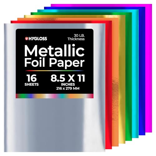 Hygloss Metallic Foil Paper - 16 Sheets 8 Assorted Colors Shiny Papers - 8.5x11 Inches - Ideal Foil Papers for Crafts - Shiny Craft Paper Sheets