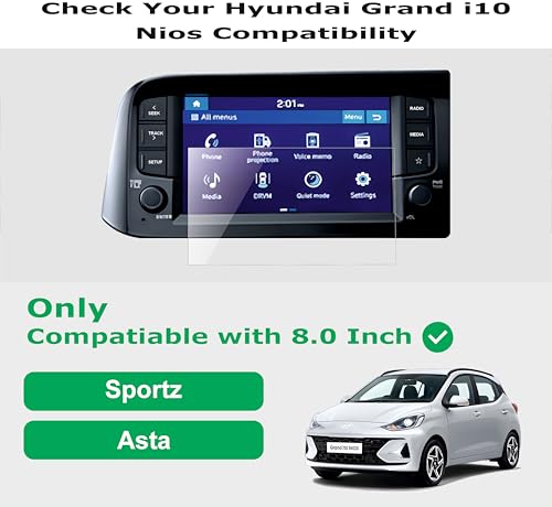 Image of OHAYO Screen Protector Compatible with Hyundai Grand i10 Nios 2023 2024 2025 Facelift Sportz Asta 8 Inch Infotainment Display | 9H Hardness | Anti Scratch | Military Strength | HD Clear Touch Response | Car Display Protection Film | Not Tempered Glass