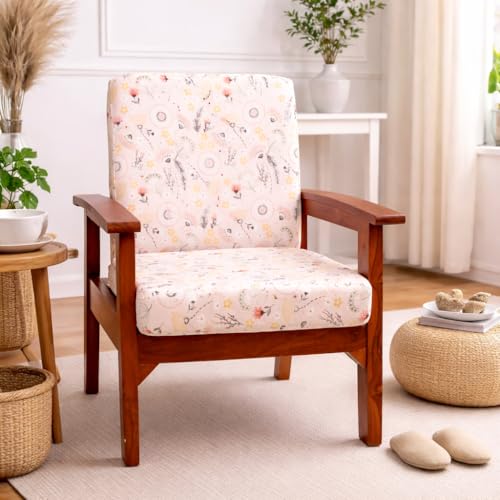Image of STITCHNEST 'Contour Fit Series' Stretchable Printed Wooden Sofa Cover (Pack of 6) - Elastic Wooden Chair Cover | Wooden Sofa Seat Cover | Size - 20-21 x 20-21 x 3-5 in