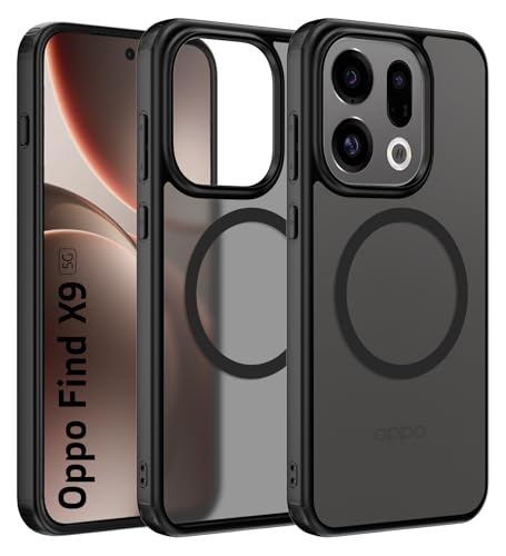 Image of Golden Sand Rugged Frosted MagSnap Back Cover Case for Oppo Find X9 5G, Oppo Find X9s 5G | Compatible with MagSafe, Strong Magnets | Semi Transparent PC Shock Proof Slim TPU Case, Space Black