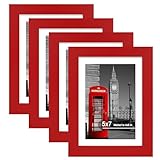 Hongkee 5x7 Picture Frame (4 Pack, Red) Made of Real Glass and Wooden Frame - Display Pictures 4x6 with Mat or 5x7 Without Mat, 5 by 7 Photo Frames TableTop Display and Wall Mounting